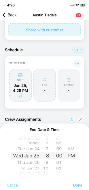 Connect scheduling screen with crew assignments